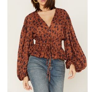 Jens Pirate Booty Wildflower‎ Tarot Blouse in Rust Size Small